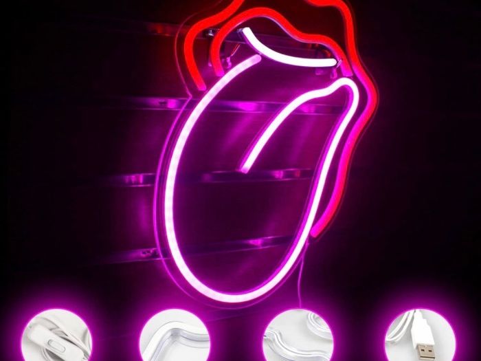 Lips Neon Sign Flame Red Lips Big Tongue Shape