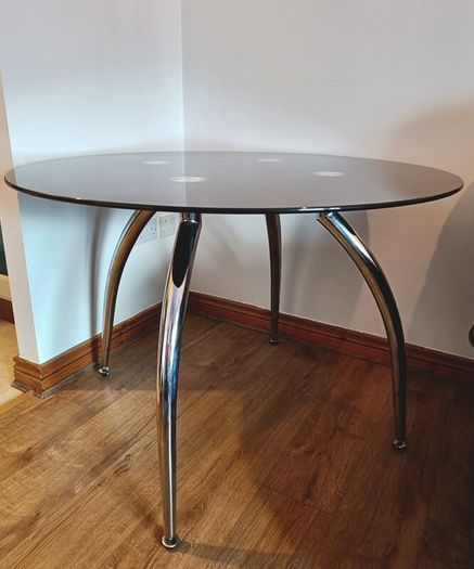 Round Glass & Chrome Dining Table with 2 Chairs (Can Sell Separately)