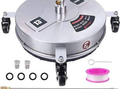13" Pressure Washer Surface Cleaner with 4 Wheels, Stainless Steel Housing & 1/4" Quick Connector, Power Washer Attachment with 2 Extension Wands, 2 Replacement Nozzles, 4000 PSI (13inch)