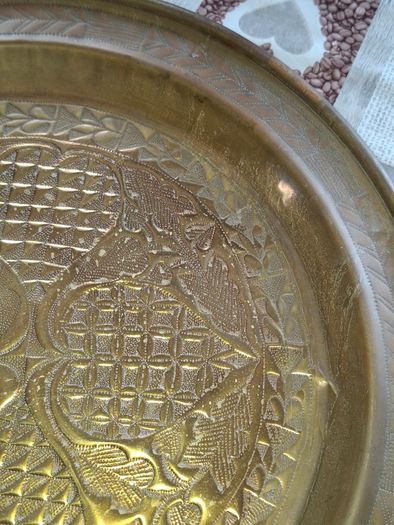 A Decorative Antique Large Hand-Engraved  Moroccan or Middle Eastern Brass Tray