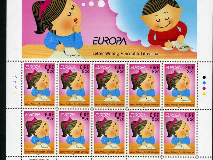 2008 Ireland 55c & 82c Europa (Letter Writing) Commemorative Stamps Sheetlet Plate 1A1A1A1A Mint Never Hinged (MNH)