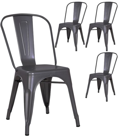 Metallic Grey Metal Chairs x4