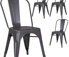 Metallic Grey Metal Chairs x4