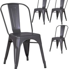 Metallic Grey Metal Chairs x4