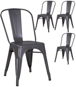 Metallic Grey Metal Chairs x4