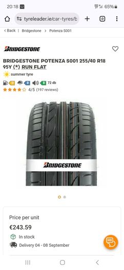 2x 255/40/18 Bridgestone run flat