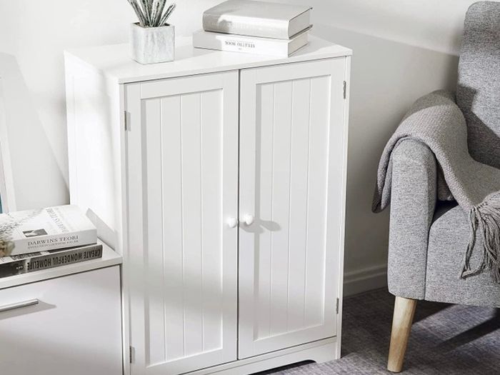 Bathroom Storage Cabinet Sideboard White 60x30x80 cm Free Standing MDF Painted 180 Degree Open 2 Doors 3 Shelves (FREE POSTAGE)