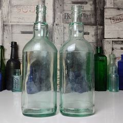320 - Set of 2 Vintage Sea Glass Color Collectible Decorative Teacher Whiskey Bottles
