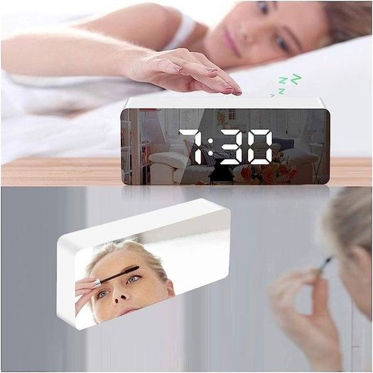 Mirror Alarm Clock, Digital Alarm Clock 3" LED Display with Light Sensing Dimming Mode, Snooze, Adjustable Brightness, Bedside Clock for Bedroom Living Room Home Decor (FREE SHIPPING)