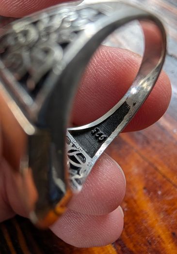 Heavy 13g Sterling Silver Turkish Tughra Ring , Tigers Eye , Size V