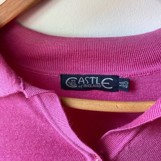 Castle of Ireland Pink Fine Knit Polo Sweater Jumper Size UK14