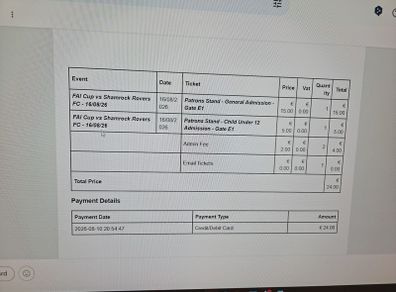 St Pats vs Shamrock rovers tickets