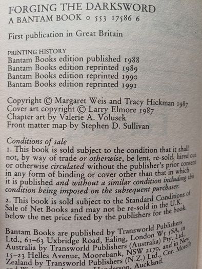 Forging the Darksword Trilogy Vol #1 by Tracy Hickman (Fantasy Paperback 1991)