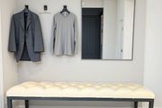 White Tufted Bench 140x40cm Dark Grey  Metal Frame