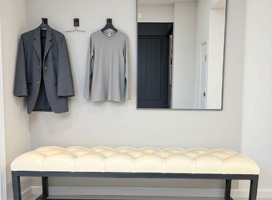 White Tufted Bench 140x40cm Dark Grey  Metal Frame