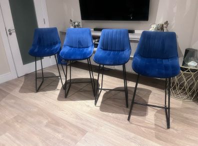 4 blue velvet bar stools
