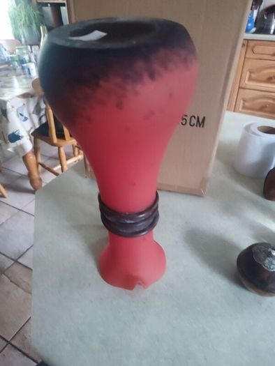 Vintage from the 1990s  Vintage tall heavy Franz Caffrey Aqua Single Handle vessel with copper relief vase/red flower vase/irish artist/irish sculpture