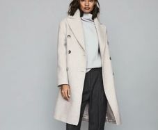 Reiss Tailored Double Breasted Wool Blend Coat Light Gray Melange (Size M) Like New