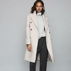 Reiss Tailored Double Breasted Wool Blend Coat Light Gray Melange (Size M) Like New