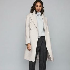 Reiss Tailored Double Breasted Wool Blend Coat Light Gray Melange (Size M) Like New