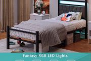 Bed frame with Headboard and USB Charging Station,Heavy Duty Bed Single Size with LED Lights