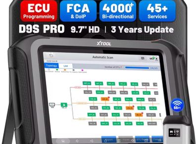 XTOOL D9S PRO Car Diagnostic Tool ECU Programmer Automotive Scanner Key Programming Topology Map 45+Resets FCA/CANFD/DOIP ADAS