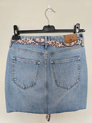 BNWT Superdry Denim Mini Skirt with Patterned Scarf Belt