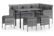 5 Piece L-shaped Couch Sofa Set with Cushions Poly Rattan Grey (FREE POSTAGE)