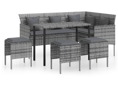 5 Piece L-shaped Couch Sofa Set with Cushions Poly Rattan Grey (FREE POSTAGE)