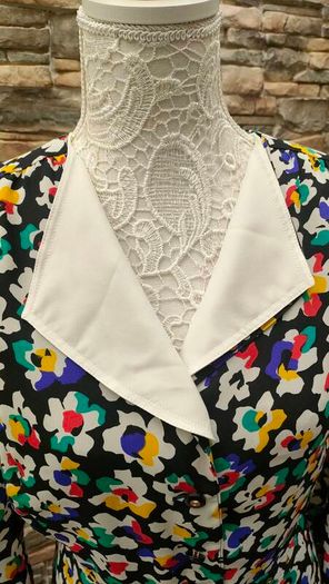 Vintage black floral A-line dress with detachable collar and belt size M or L