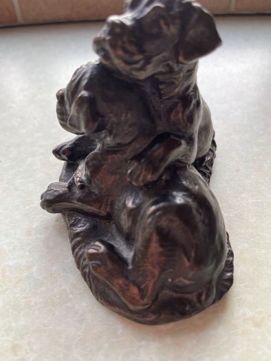 Heriditoes Bronze Cold Cast Resin Pair Boxer Puppies VGC
