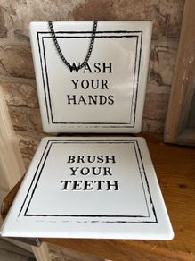 New 18cm x 18cm metal bathroom sign on chain x 1