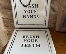 New 18cm x 18cm metal bathroom sign on chain x 1
