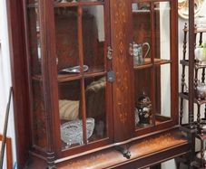 Antique English Mahogany Display Cabinet with Inlay, c. 1890-1900