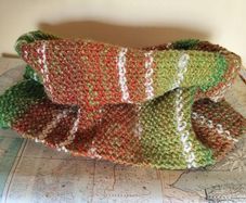 Brand New Hand Knitted Traditional Wool Snood Rustic Mix of Green Orange Brown White