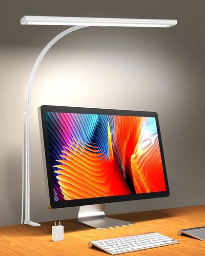 160 LED Desk Lamp Super Bright Dimmable Clamp Lamp for Home Office with 3 Colour Temperatures and 10 Brightness Levels, Office Lamp with 10W USB Adapter