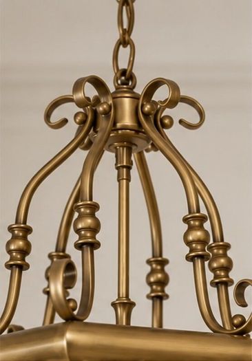 Large Ornate Brass & Glass Hall Pendant Light 70cm