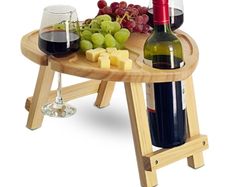 Folding Wooden Wine and Cheese Board for Outdoor Picnics, Romantic Date Nights, and Garden Parties Compact Lightweight Wine Holder Table