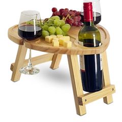 Folding Wooden Wine and Cheese Board for Outdoor Picnics, Romantic Date Nights, and Garden Parties Compact Lightweight Wine Holder Table