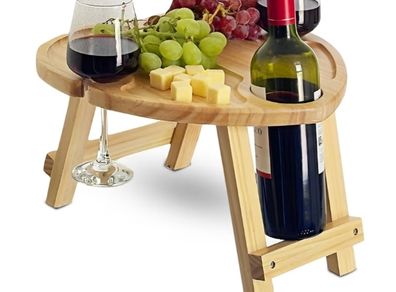 Folding Wooden Wine and Cheese Board for Outdoor Picnics, Romantic Date Nights, and Garden Parties Compact Lightweight Wine Holder Table