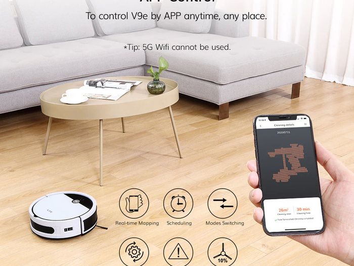 ILIFE V9e Robot Vacuum Cleaner Smart Suction, Dust Box WIFI Cellphones APP ,4000Pa Suction 110 Mins RunTime, Household Tools