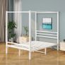 4FT6 Double Canopy Bed Frame, 120x200cm Bed Frame Platform with Headboard, Heavy Duty Metal Vintage Bed Frame Double Size, Platform Mattress Foundation, Noise Free, Easy Assembly, White Image 4