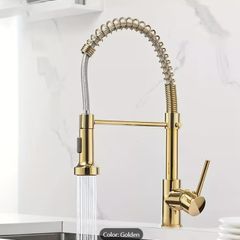 Kitchen Tap Gold Pull-Down Kitchen Faucet 360 Swivel Spout