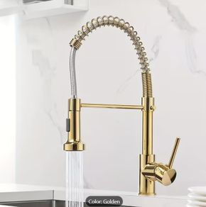 Kitchen Tap Gold Pull-Down Kitchen Faucet 360 Swivel Spout