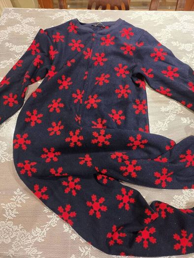 Dunnes fleecy navy pyjamas with red snowflakes