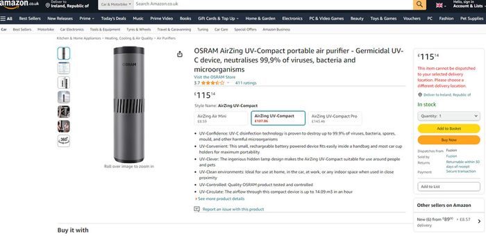 AirZing UV-Compact ! OSRAM ! UV-Sterilisator ! BRAND NEW ! Never Used ! RRP 150 Euro !