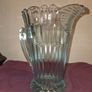 Art Deco Turquoise Aqua Pressed Glass Pitcher Image 3