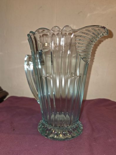 Art Deco Turquoise Aqua Pressed Glass Pitcher