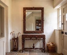 Good quality carved wood marble topped console table.