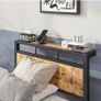 Single Bed Frame with Wooden Storage Shelf Headboard, Metal Image 4